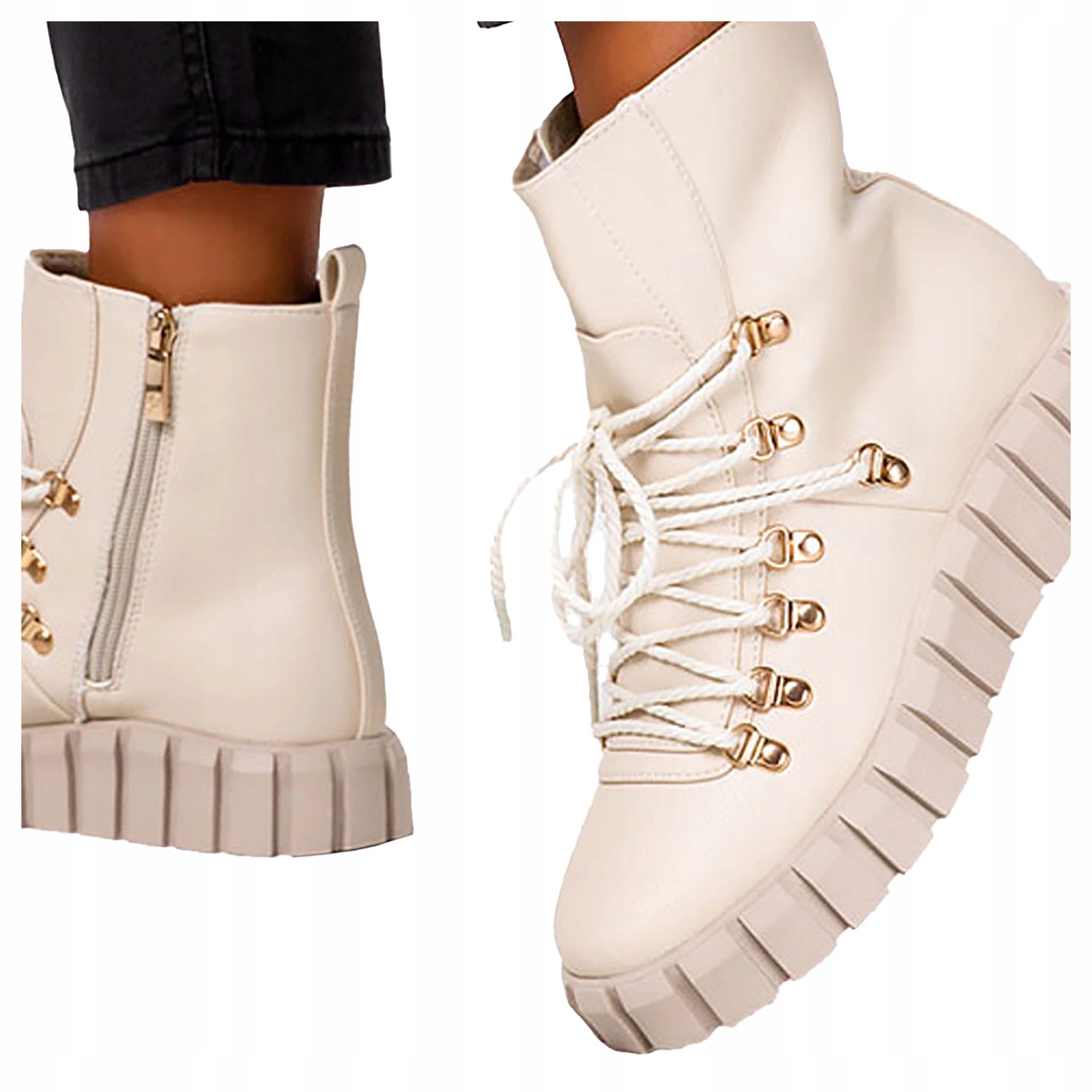 Béžové dámské kotníkové boty na platformě Zateplené Zimní Obuv Klasická velikost 41