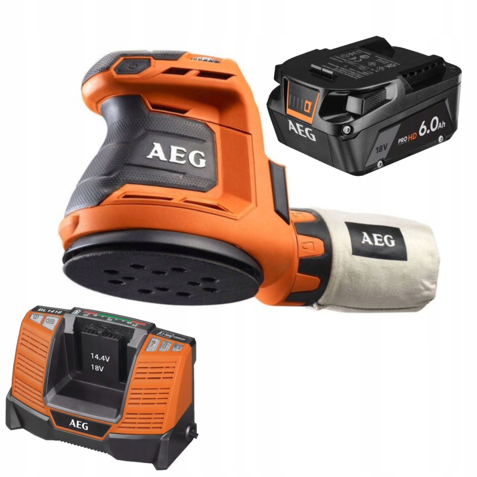 Aeg Subkompaktní bruska 18V nabíječka BL1418 Akumulátor 6.0 Ah