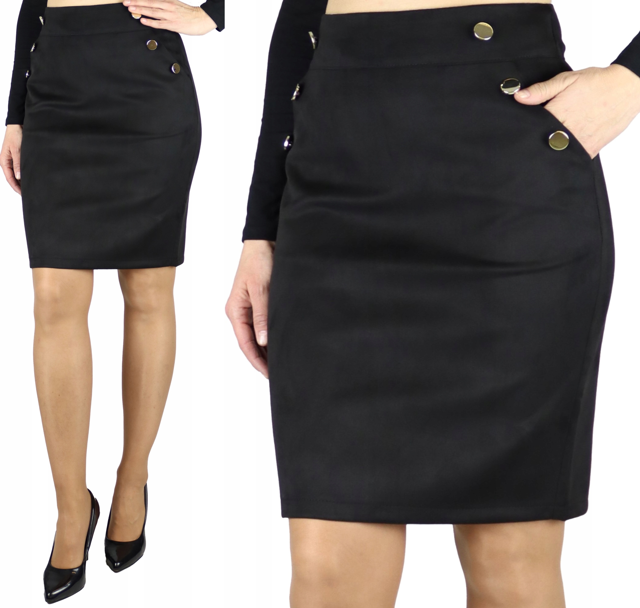 Spódnica Ołówkowa zamszowa, guziki czarna rozm. 50