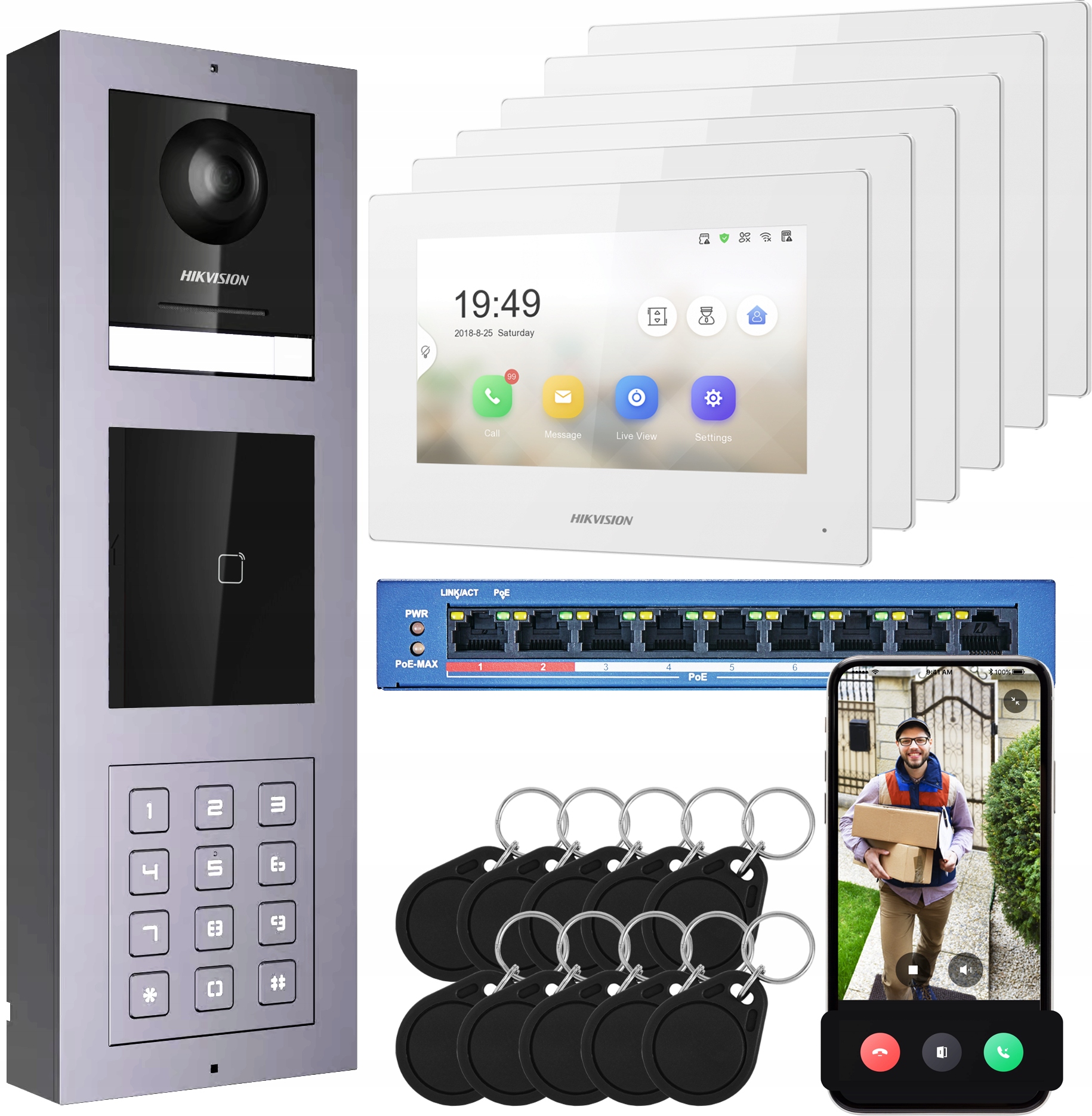 Videovrátnik Hikvision DS-KH6320-WTE1 6x Dotykový monitor 7" Čítačka Aplikácia