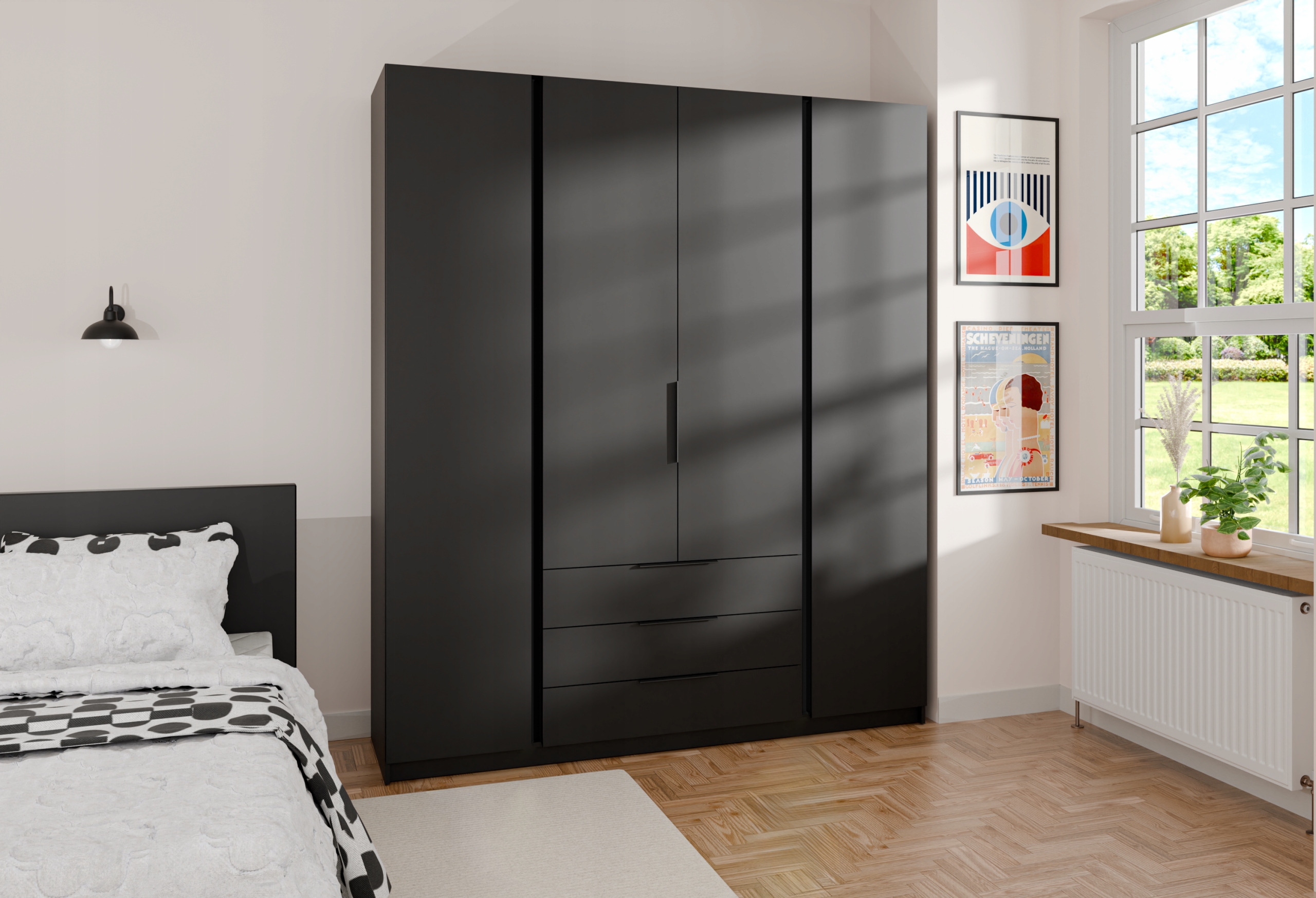 Moderní Elegantní velká prostorná Skříň Maja 4F 3S Dveře Zásuvky Police