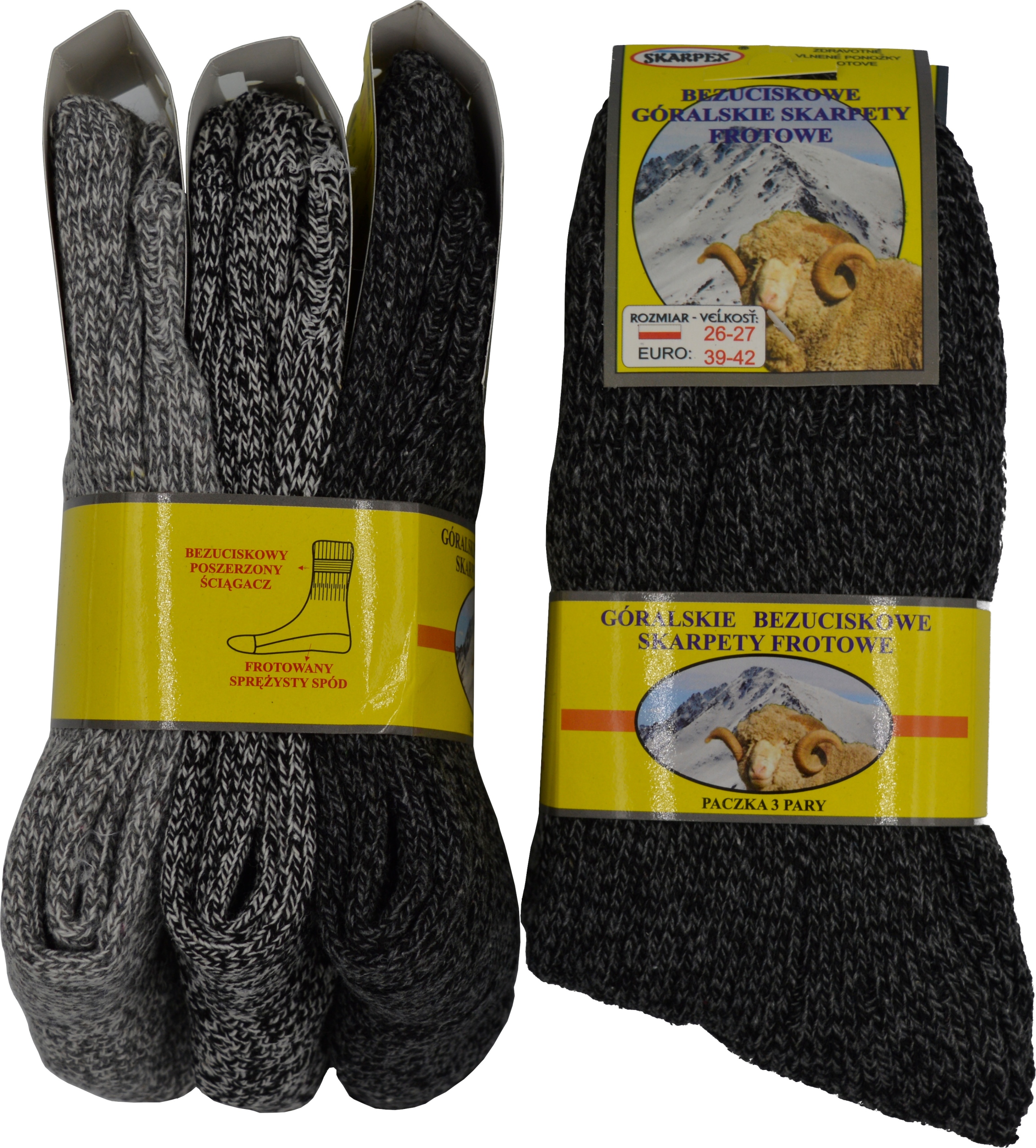 

3x Skarpety wełniane Bezuciskowe Termo r. 43-46