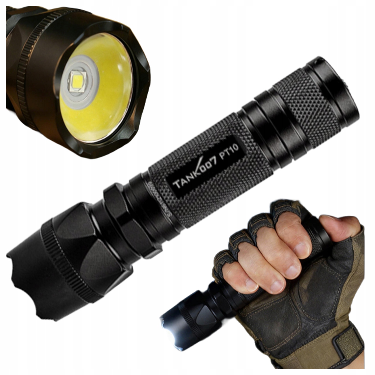 Taktická Led Svítilna TANK007 PT10 700LM 280 M IPX8 Pancéřová Nabíječka