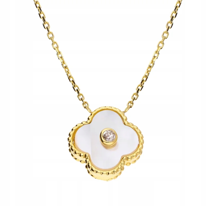 Zlatý náhrdelník 585 jetel s bílou perleťovou zirkonií 2.51 g řetízek