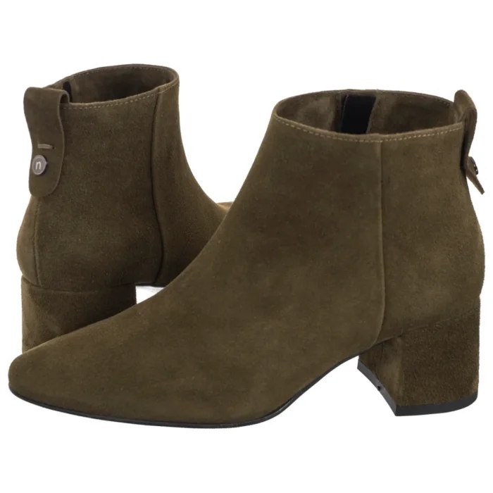 Boty Kotníkové Boty Kožené na podpatku Dámské Nessi Olivové 20781_ Zelené