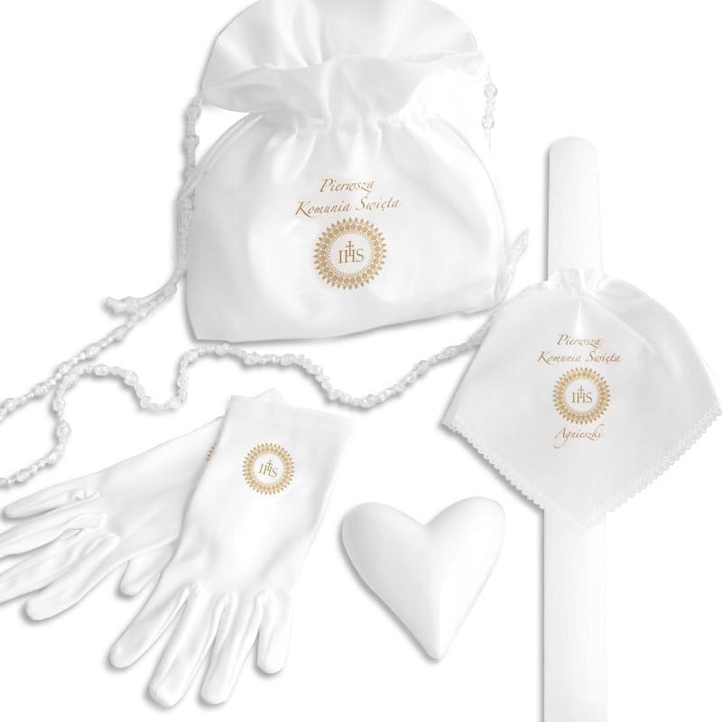 

Zestaw komunijny: torebka, rękawiczki, profitka