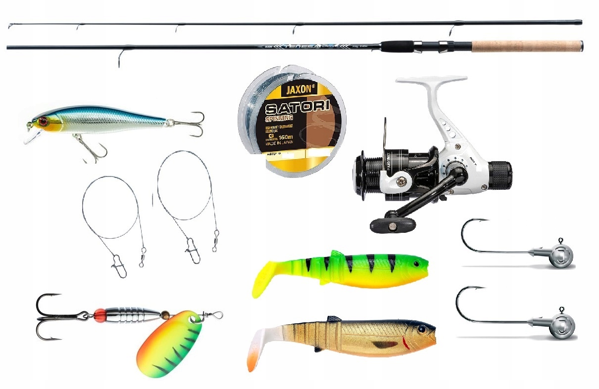 JAXON zestaw SPINNING 3 wędka kołowrotek akces.