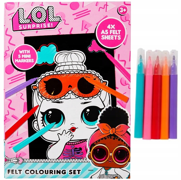 KOLOROWANKA WELUROWA L.O.L. SURPRISE 4 OBRAZKI A5 + FLAMASTRY