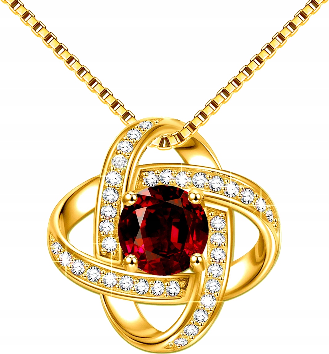 Pozlacený náhrdelník s červeným kamenem a zirkony Elegantní dámský