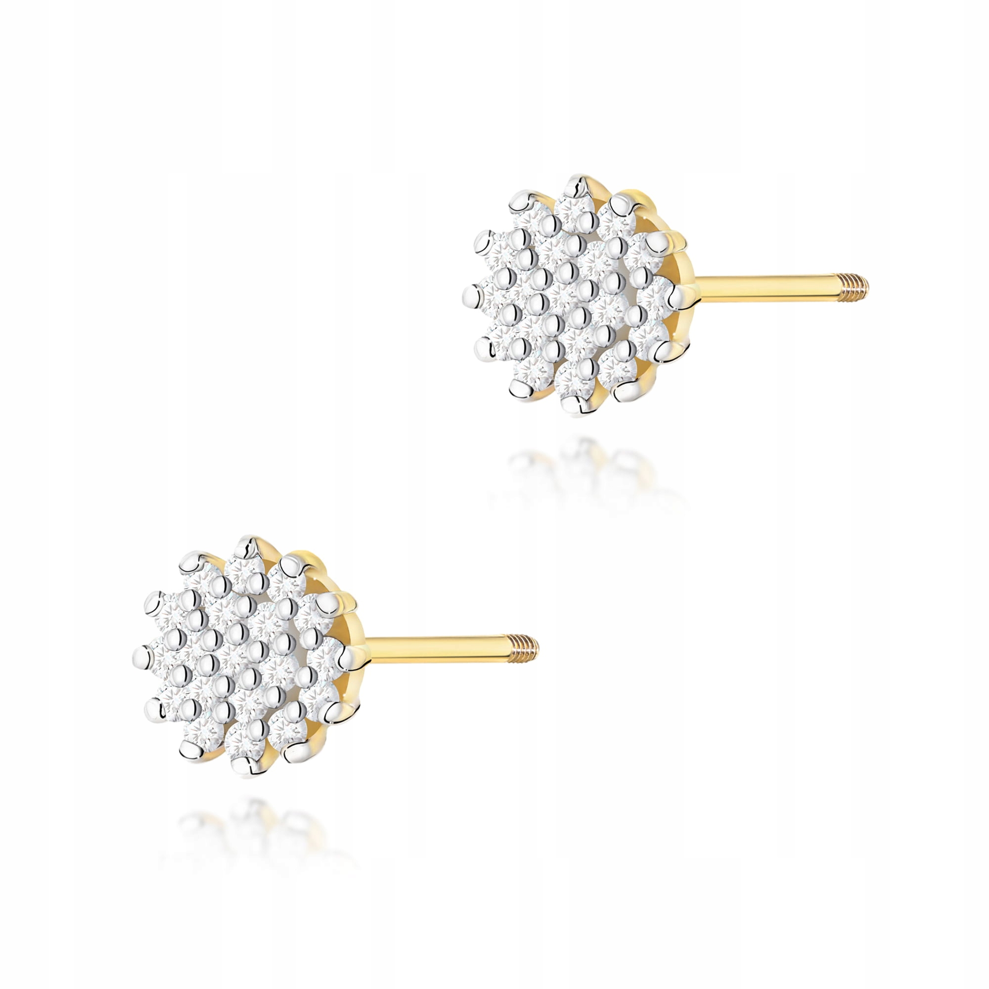 Náušnice ze zlata ryzosti 585 s diamanty, žluté zlato, šroubovací tyčinka 1.6 g