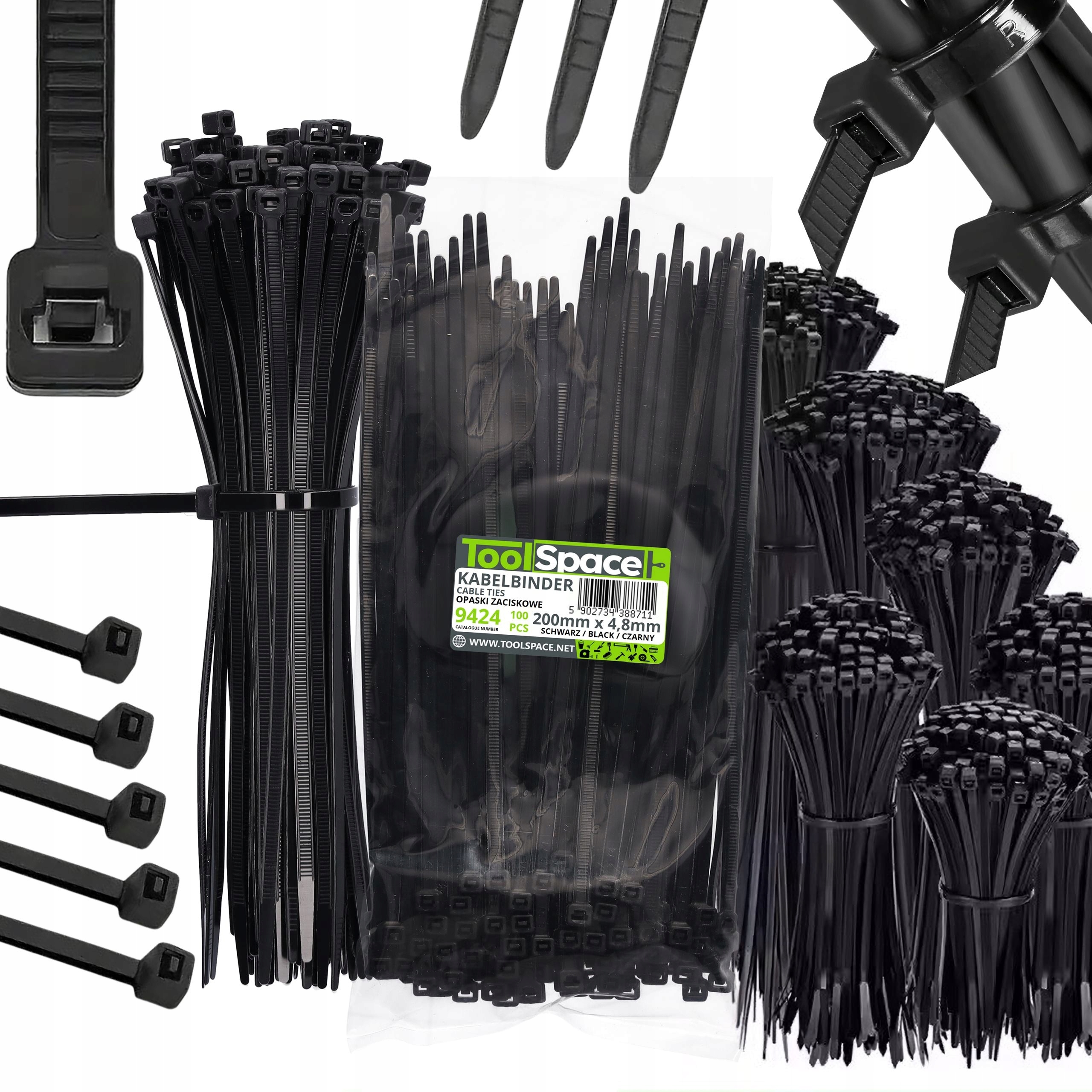 Opaski Zaciskowe Kablowe 200x4,8mm Czarna Mocne Wytrzymałe Trytki