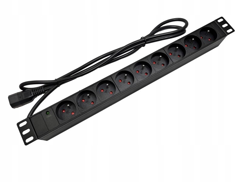 Zásuvková lišta 19" 230V – 9 zásuvek (typ E – Cee 7/5), kabel 1,8 m C