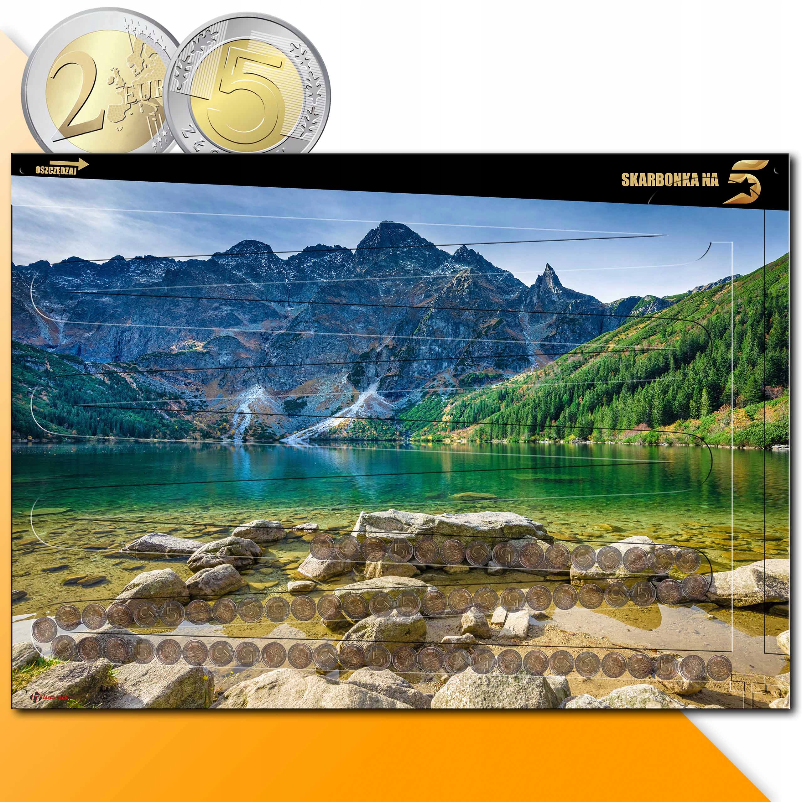 5 Pln Money Bank XXL stěna 70x50 cm Morskie Oko Tatras 1000 Pln