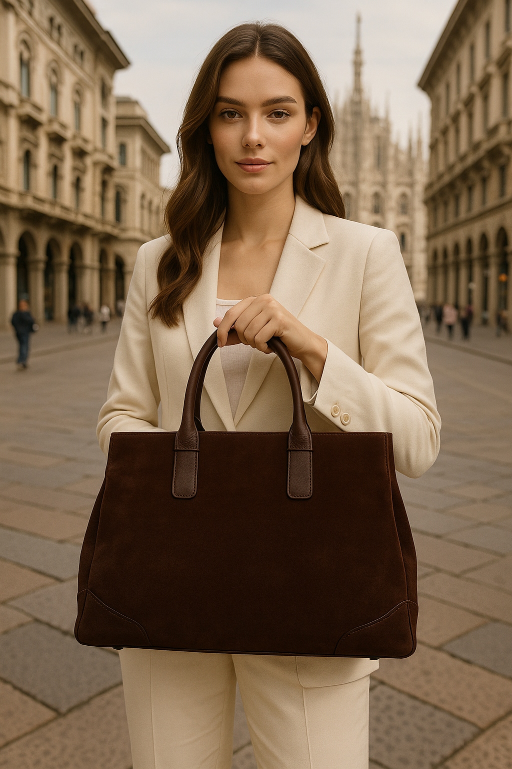 Velká semišová taška A4 XL prostorná Italská kůže Shopper Vera Pelle Čokoláda