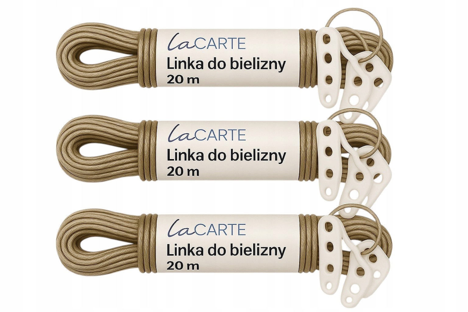3 x Linka Sznurek Na Pranie Bieliznę Stalowa w Oplocie 20 m 3 szt.
