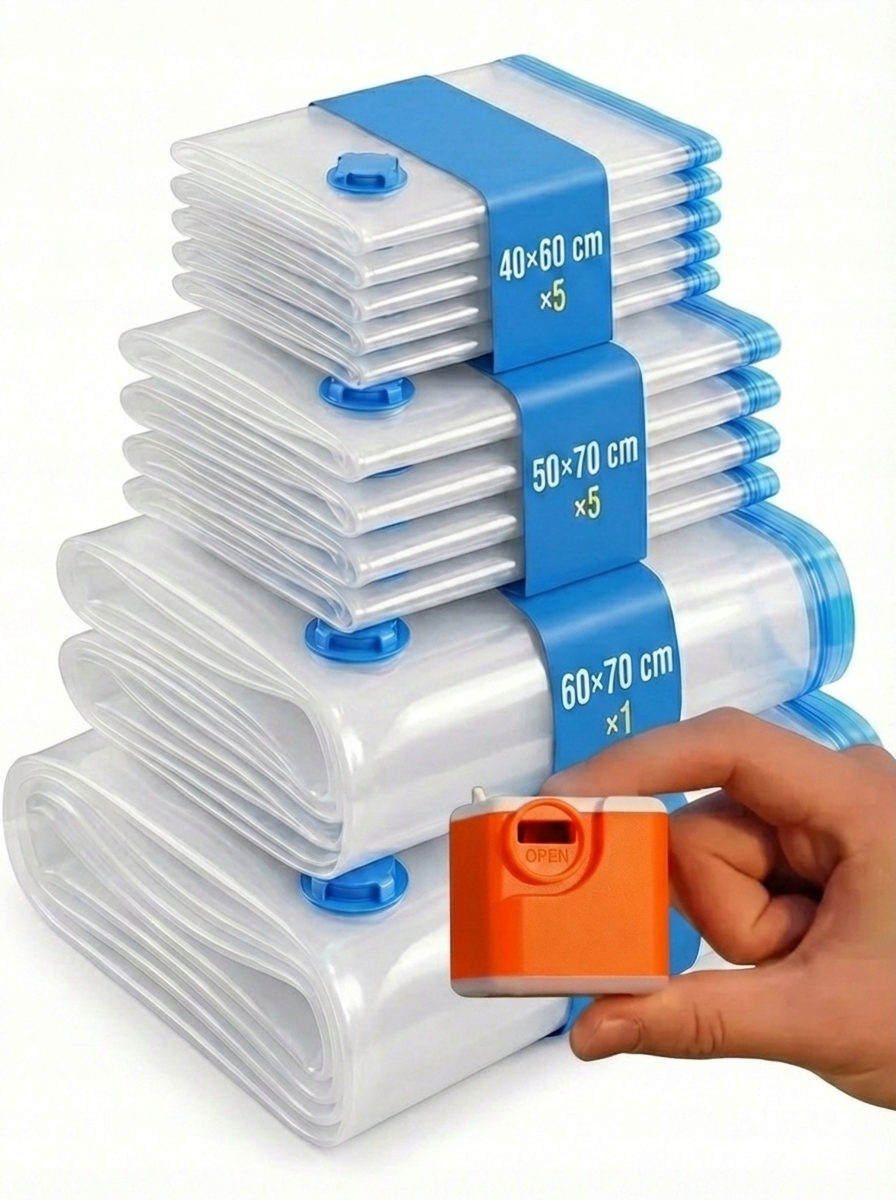 Levně Sada vakuových sáčků elektrická pumpa 4,5Kpa na akumulátor 12 Ks