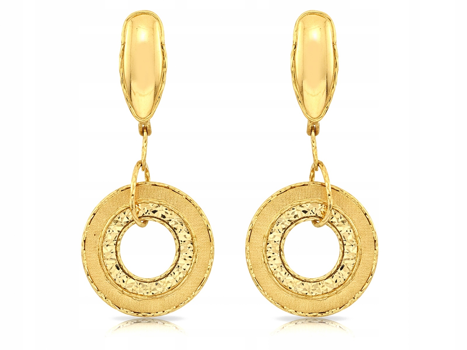 Náušnice závěsné kruhy zlaté 585 moderní lesklé ideální jako dárek