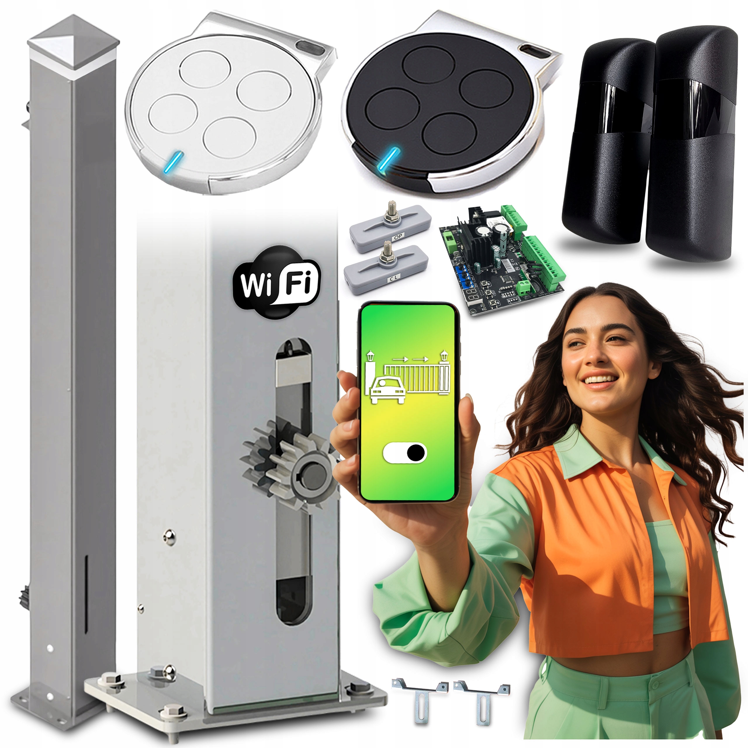 Set Pohon V Sloupku pro posuvné brány 700 kg Wifi pohon 160 cm lampa