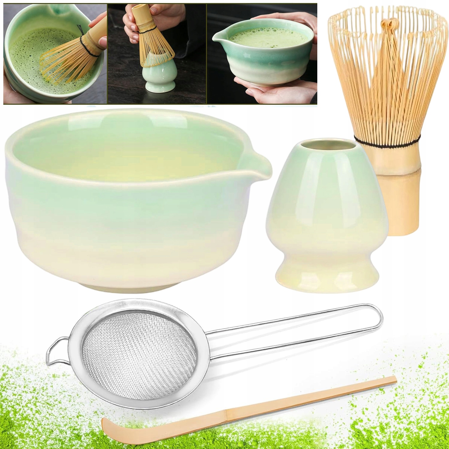 Levně Dárková Sada 5 Kusů Na Čaj Matcha Příprava S Matchy Lžičkou Keramika