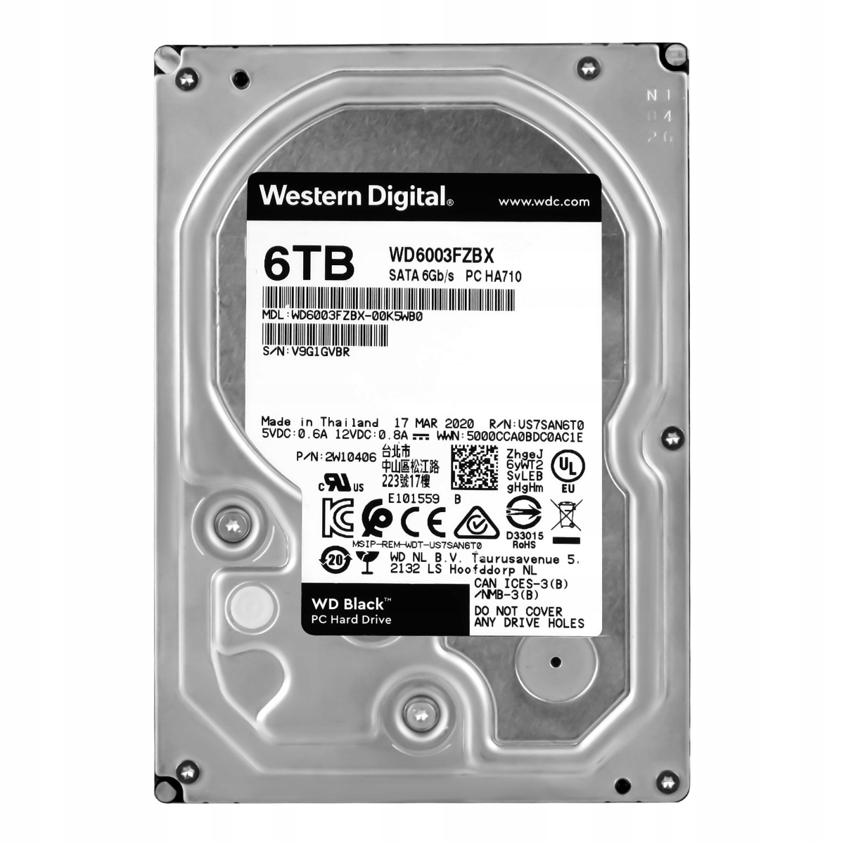 Wd Black 6TB 7.2K 256MB Sata III 3.5'' WD6003FZBX Pc HA710