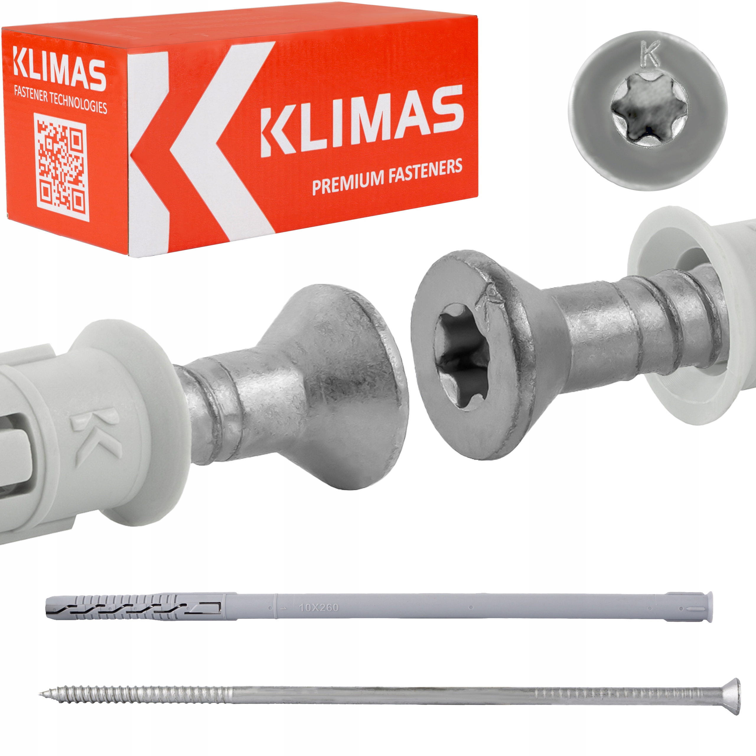 Rámové rozpěrné hmoždinky 10x260 mm 25 ks kuželová hlava Torx Klimas Kps-fast