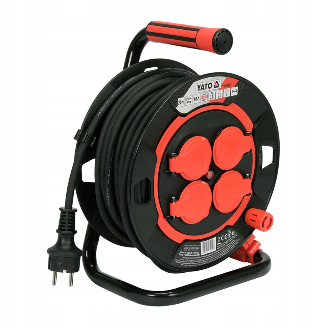 Prodlužovací Kabel bubnový Yato YT-81052 20 m 4-zásuvkový kabel 3x1,5 mm IP44 stojan