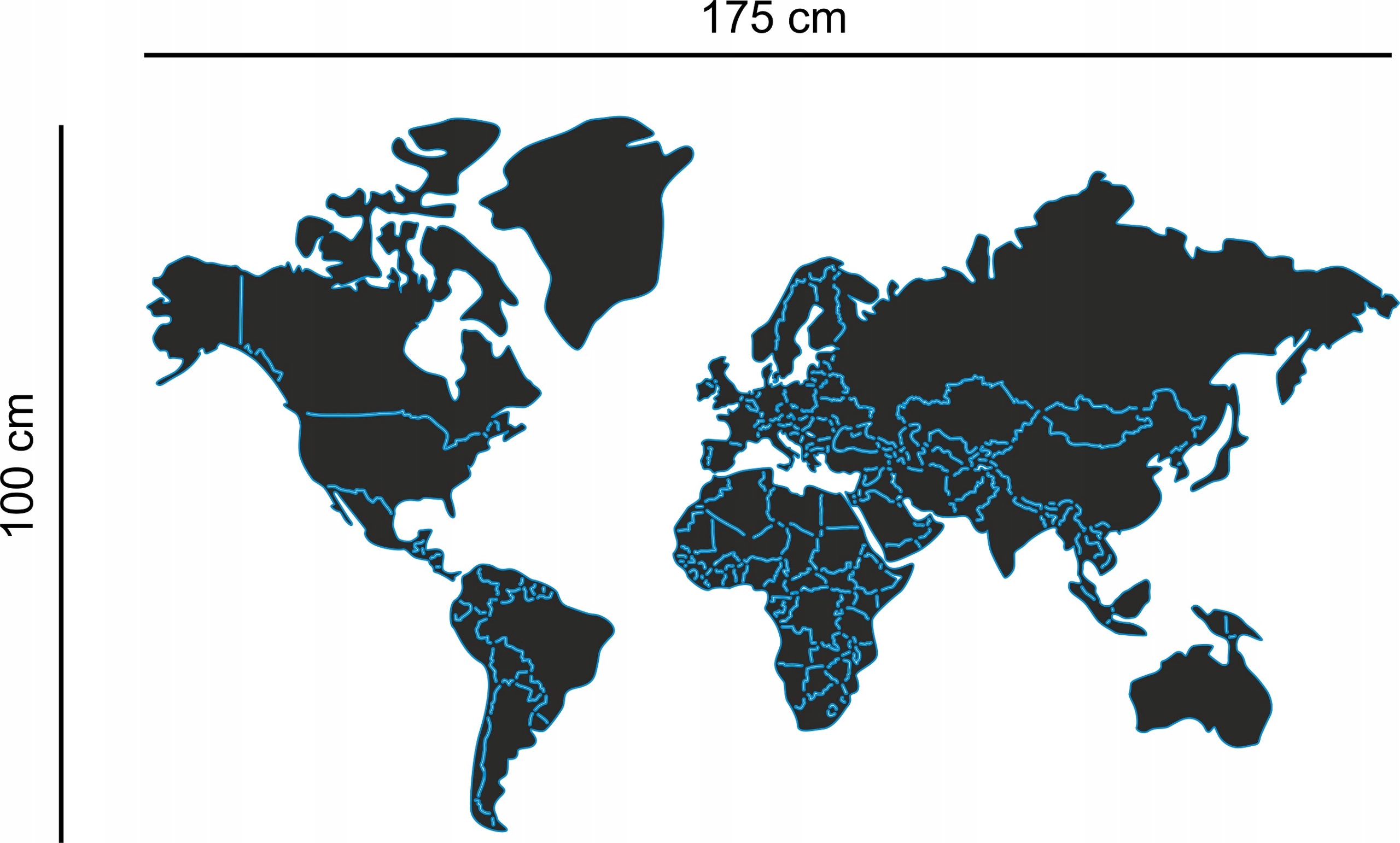 Mapa sveta kovová Svet Kontinent obraz ozdoba Rozdelenie Do Štátov 175 cm