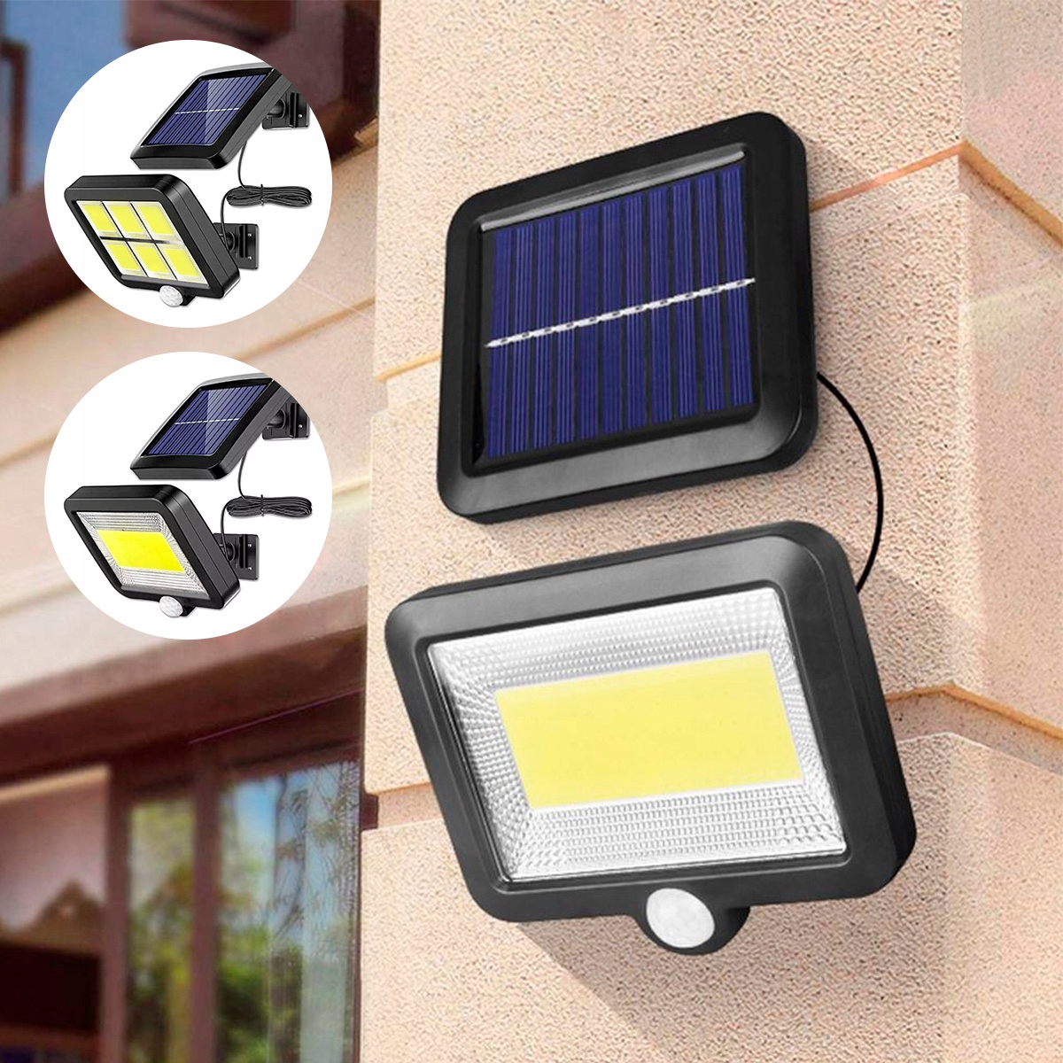 LAMPA SOLARNA LED CZUJNIK RUCHU OSOBNY PANEL COB Szerokość 150 mm