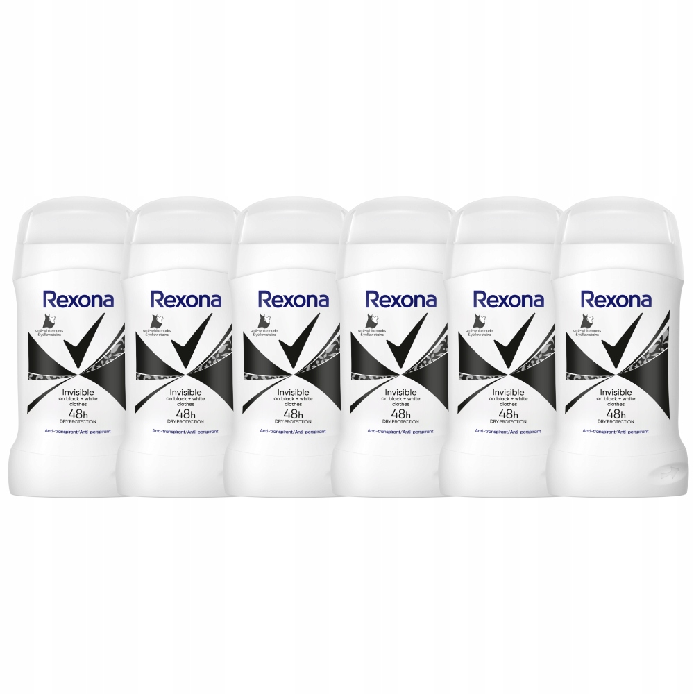 6 x Rexona Invisible Black White Antyperspirant w sztyfcie 50 ml