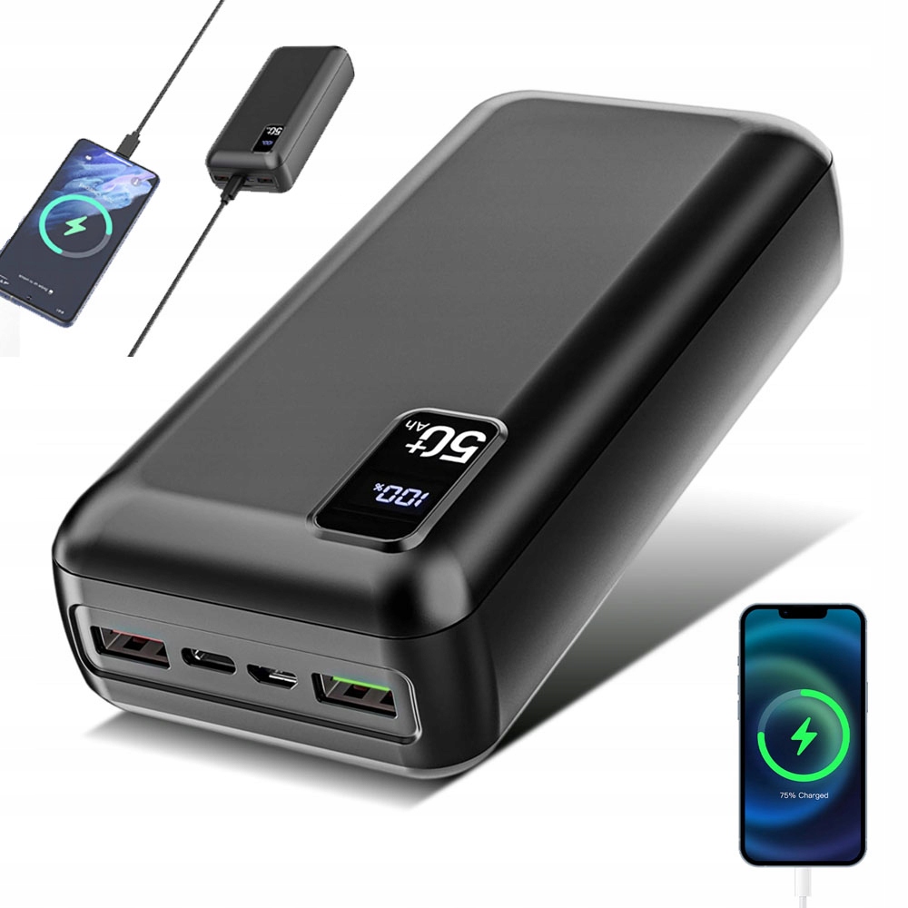 Powerbanka S Kabely Rychlé Nabíjení 50000 mAh 4xUSB Usb-c LCD Pd Qc