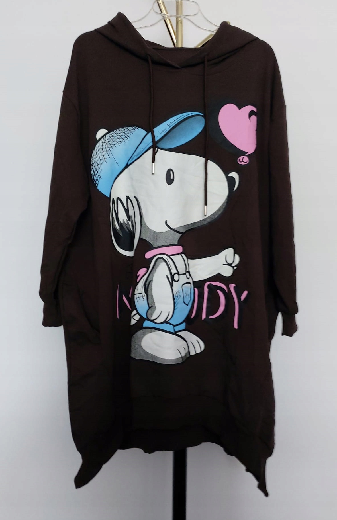 Wawa Premium długa bluza tunika Plus size Uni 48/50 bawełna brązowa Snoopy