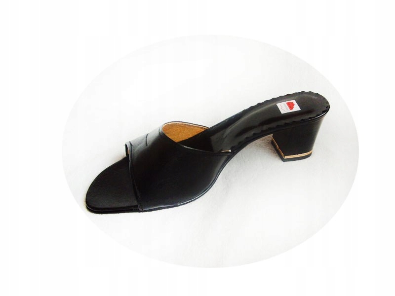 SKÓRZANE klapki DAMSKIE czarne OBCAS tegość H 42 Rozmiar 42