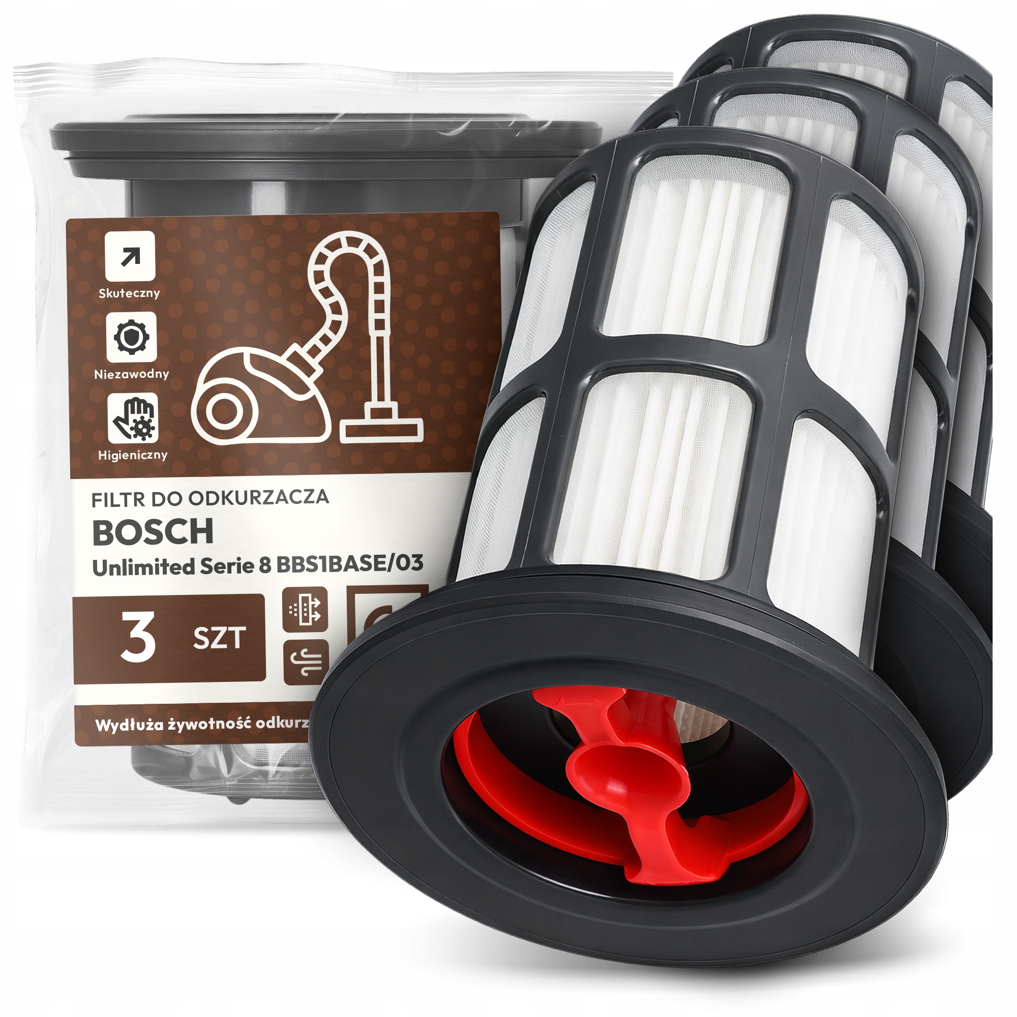 3x Filtr Do Vysavače Bosch Unlimited Serie 8 BBS1BASE/03 Hepa Filtry Em-w