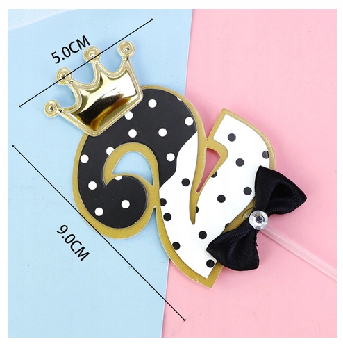 Topper urodzinowy na 2 urodziny czarny złoty