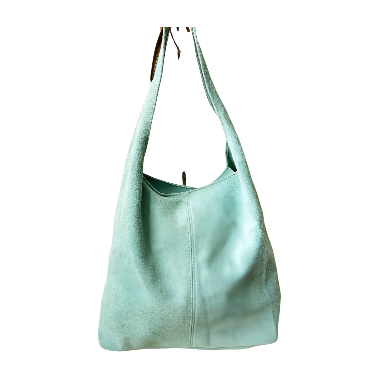 Kabelka shopper přes rameno semišová s prošitím, mátová