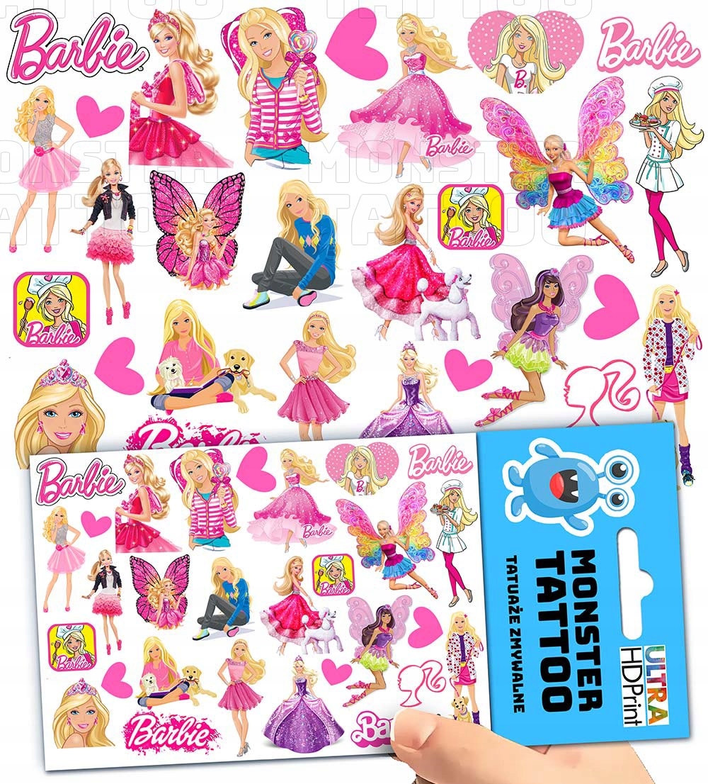 TATUAŻE TYMCZASOWE TYMCZASOWE DLA DZIECI DZIECIĘCE BARBIE WZORY ORYGINALNE