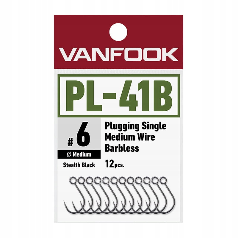 12 szt. Vanfook hak bezzadziorowy PL-41B Fusso Black #12 Made in Japan