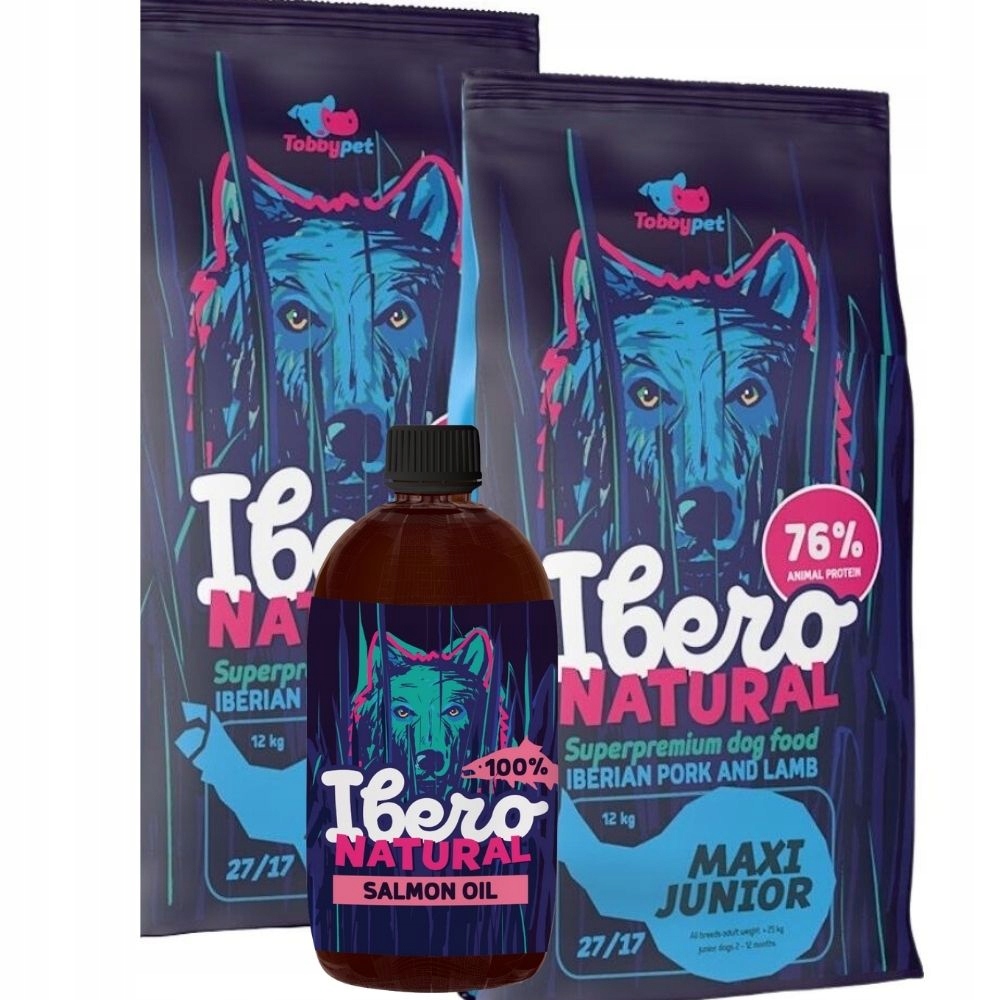Levně Balíček pro štěňata velkých plemen Ibero Maxi Junior 2x3 kg lososový olej