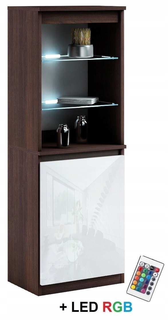 032-050 WITRYNA LED/1d + oświetlenie RGB - WENGE / POŁYSK