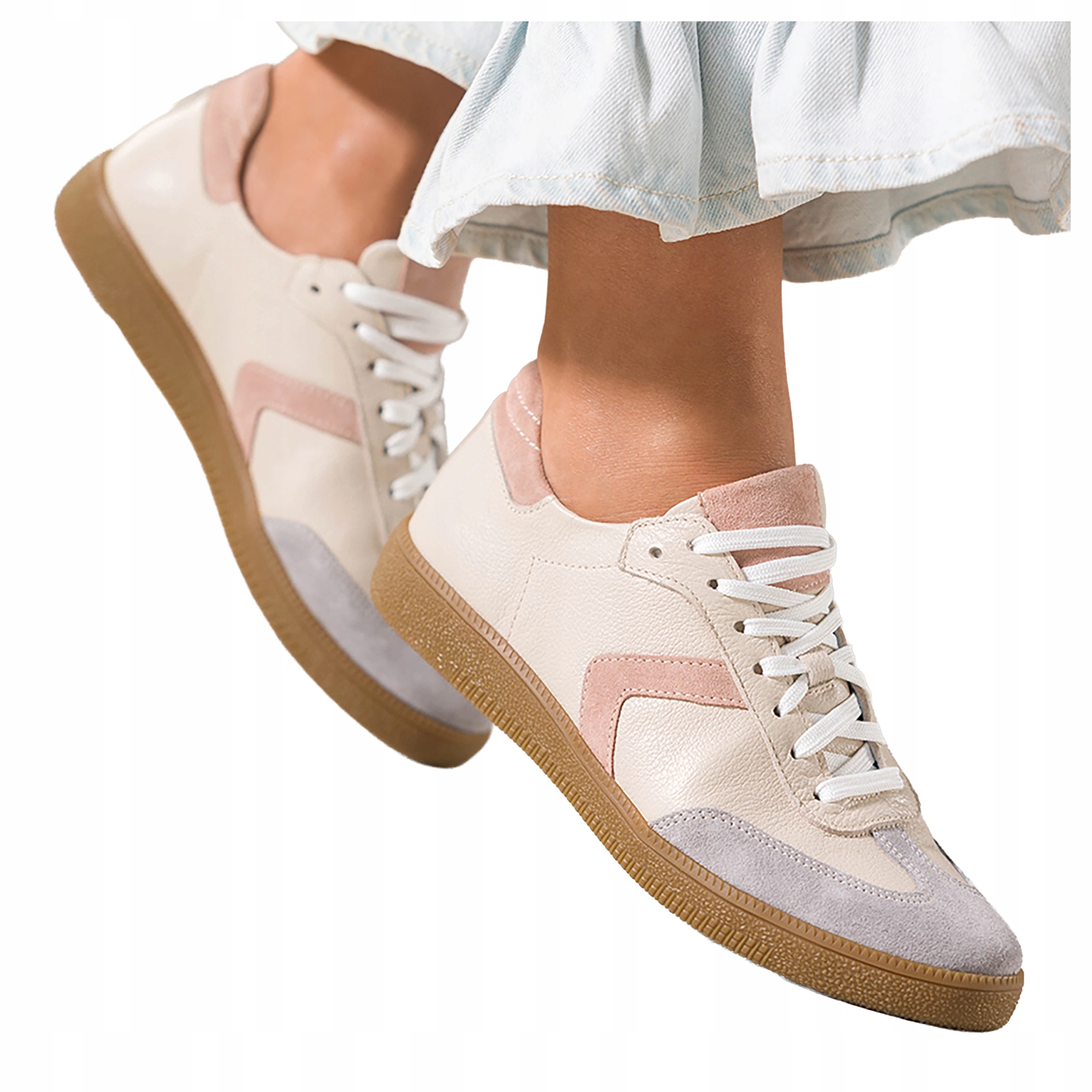 Béžové dámské šněrovací tenisky sportovní elastické, módní, kožené, velikost 37