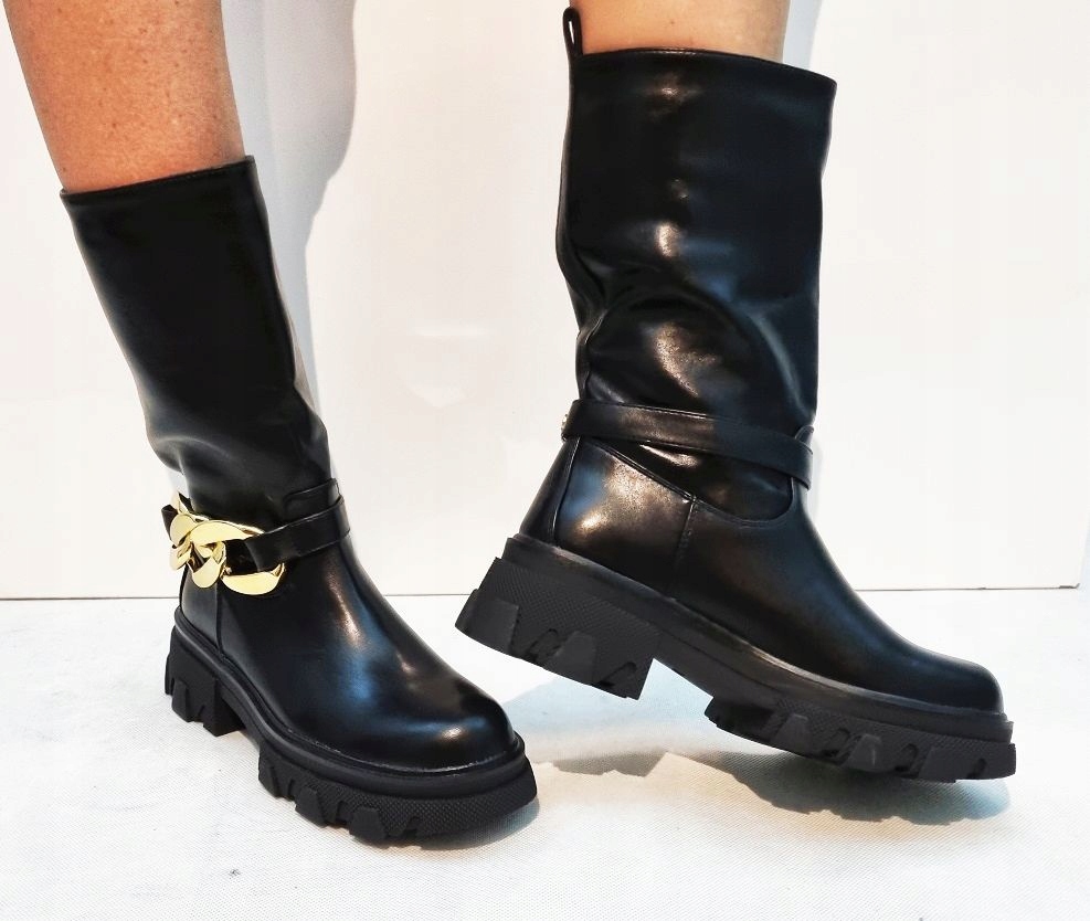 CZARNE ELASTYCZNE BOTKI BUTY TRAPERY 39 Rozmiar 39