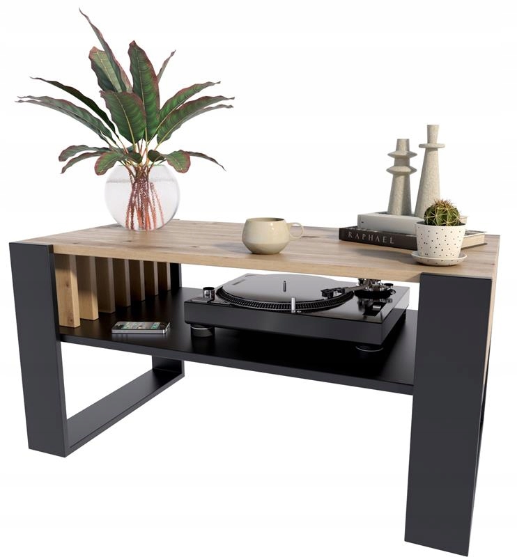 Ława stolik kawowy IGA artisan czarny z lamelami loft retro rustykalny PER Głębokość mebla 53.6 cm