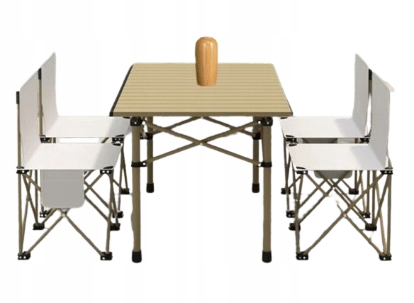 Składany Stolik Turystyczny Ogrodowy 120*52*50 CM Beżowy 4 Krzesła