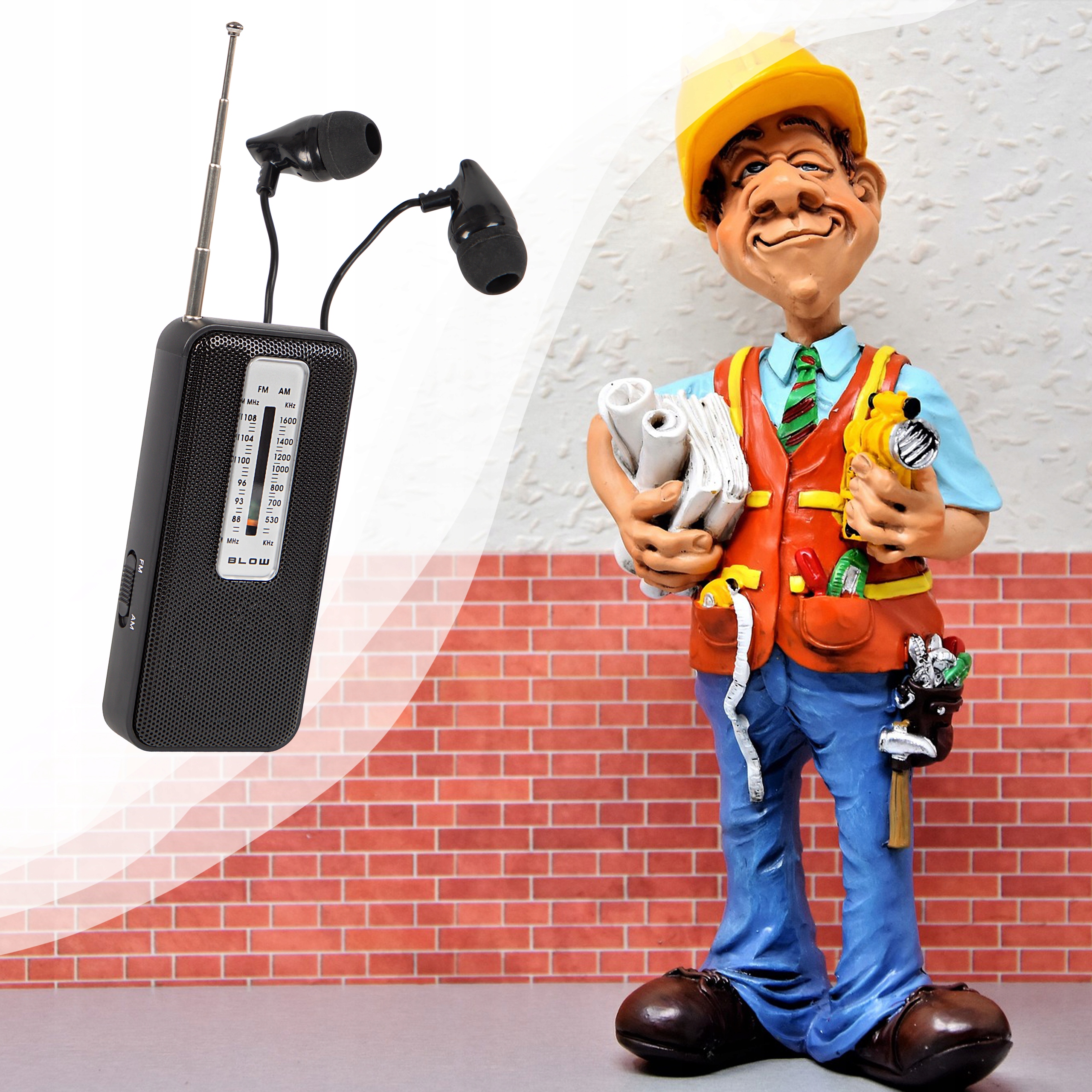 MINI RADIO PRZENOŚNE KUCHENNE BUDOWLANE FM AM NA BATERIE SŁUCHAWKI ANTENA Model RA8