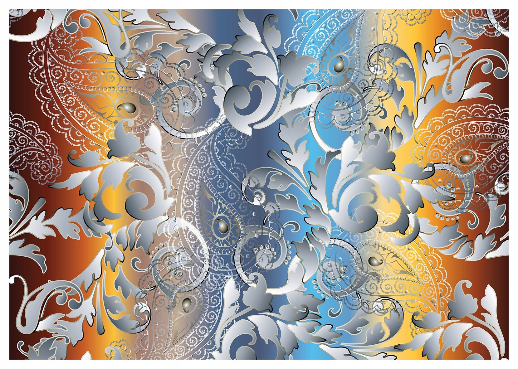 Fototapeta Ornamenty Paisley Kvetinové Ombre Metal Listy 312x219 lepidlo