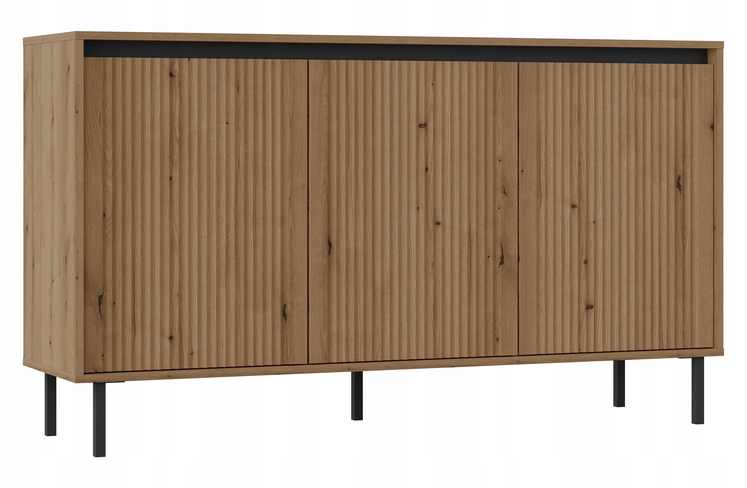 Třídveřová komoda Osaka s rýhovanými čely 149 cm dub evoke