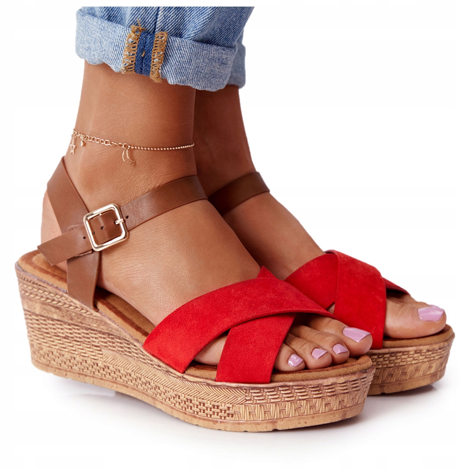 

Brązowe Czerwone Buty Sandały S.Barski r.39