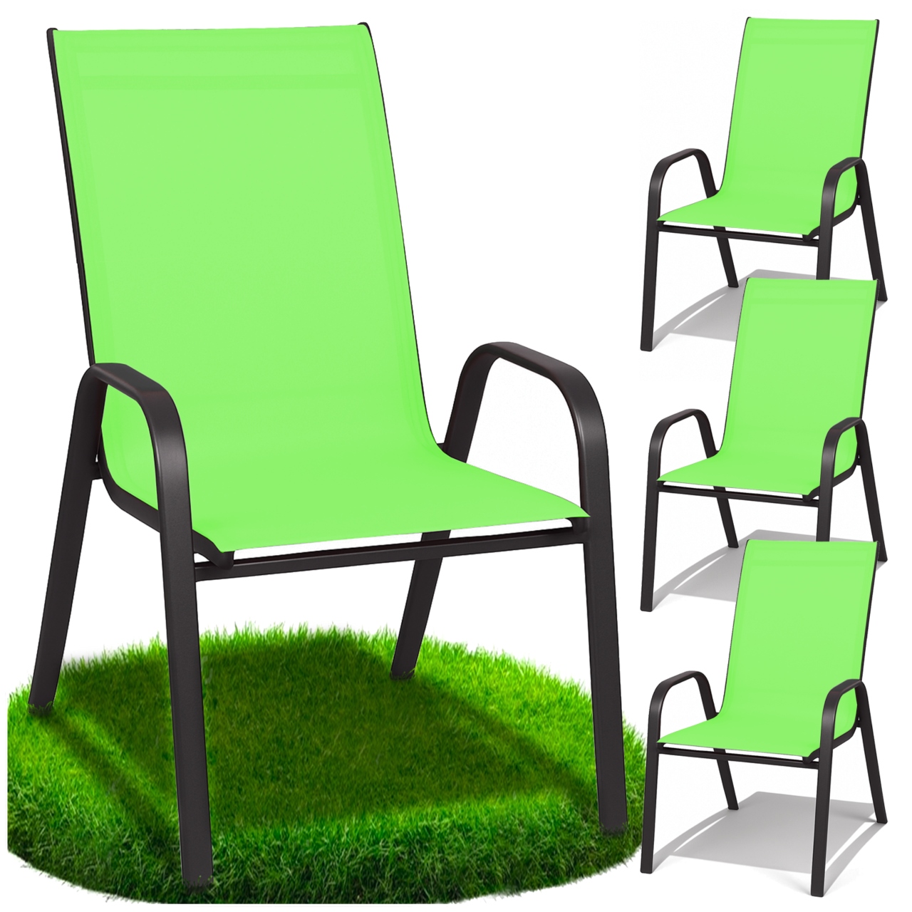 Krzesła ogrodowe metalowe tarasowe balkon taras fotel zielone zestaw 4 szt