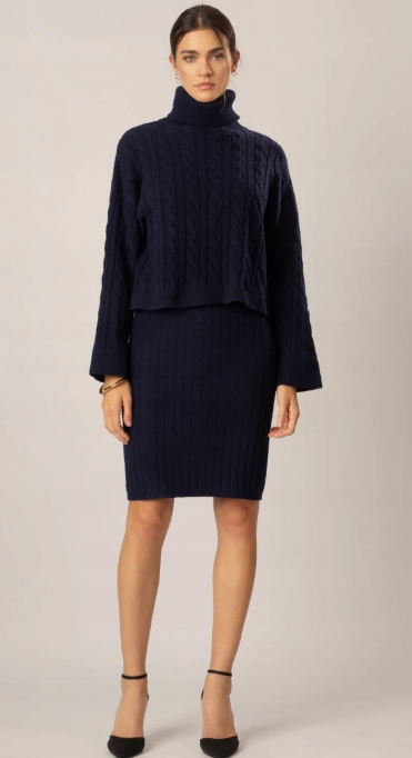 Dámský set Apart , tmavě modré Šaty a svetr, velikost 38 Jhh