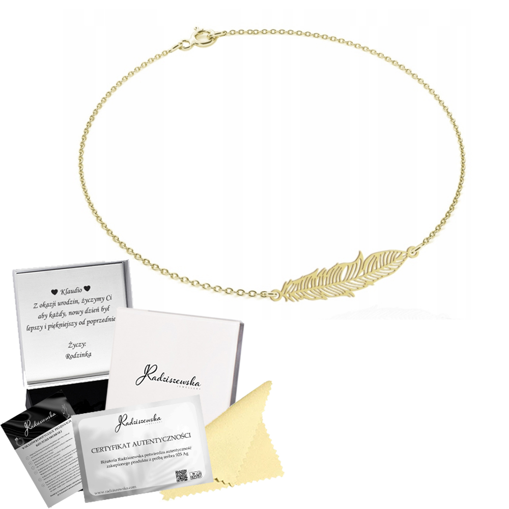 Zlatý Náramek S Peřím Dárek Pro Ženu Stříbro 925 Přání